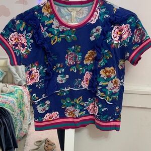 Matilda Jane Blue Floral Top with Pink Trim